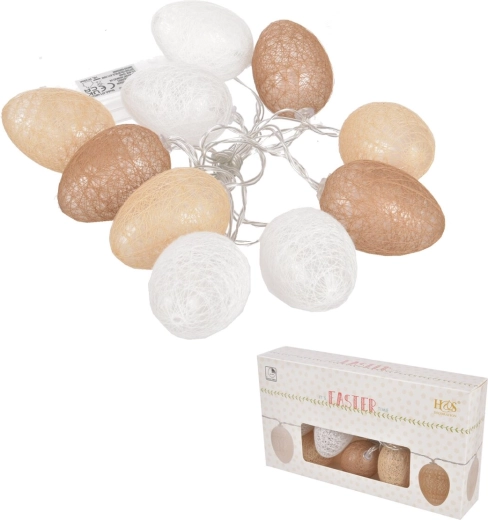 Decorative LED Easter straw eggs, 10 pcs, 4 × 6 cm