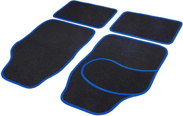Universal textile car mats, black and blue, set of 4 pcs