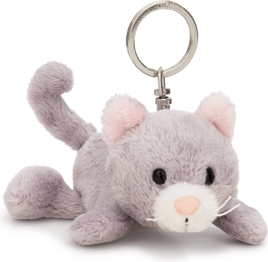 NICI Green Keychain Grey Cat Lying Down 10 cm