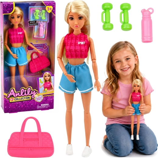 Anlily Doll in a Sports Outfit with Accessories (Dumbbells, Bag and Bottle)