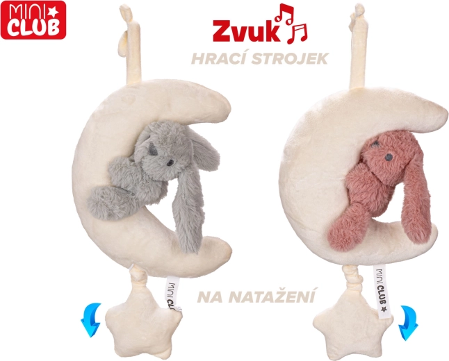 Pehme plüüskuu jänkuga, üleskeeratava mängumehhanismiga, 35 cm