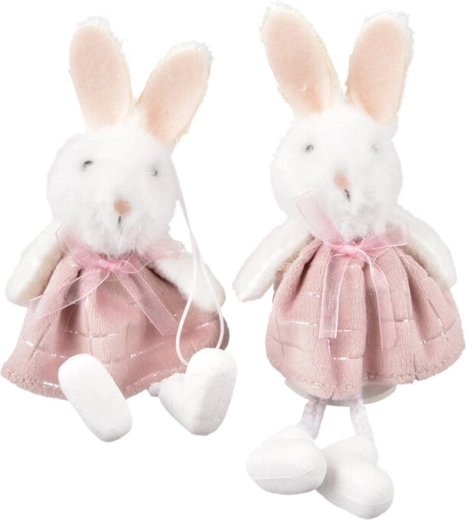 Decorative polyester bunny pink/white 15 cm (2 variants)
