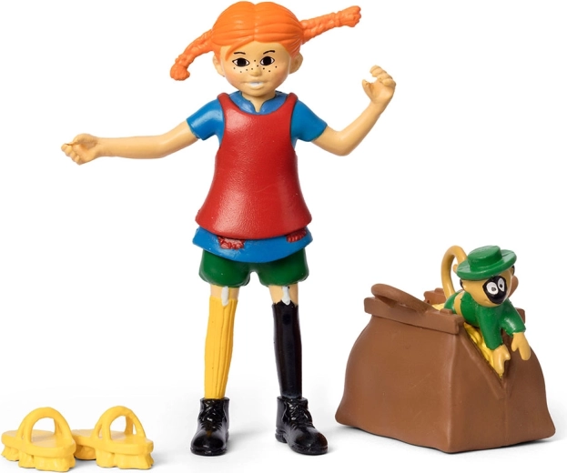 Pippi Longstocking Figure – Play Set with Monkey and Suitcase