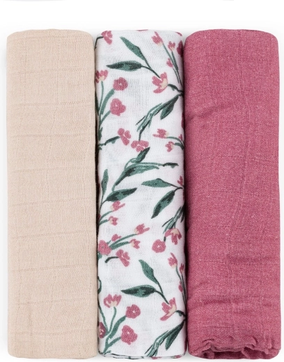 Bambusest musliinmähkmed Petite&Mars Moussy pink meadow 68 × 68 cm (3 tk)