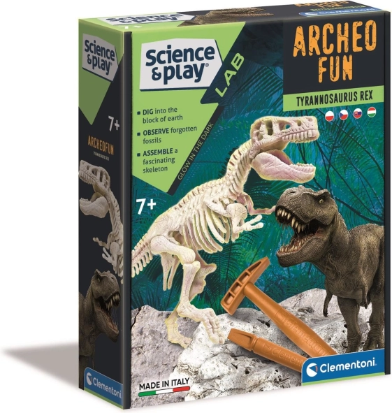 Clementoni Science & Play Archeo Fun: tyrannosaurus rex – arheoloogiline komplekt helendava luustikuga