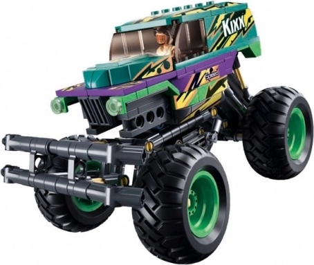 Sluban tagasitõmmatav auto Bigfoot roheline‑lilla