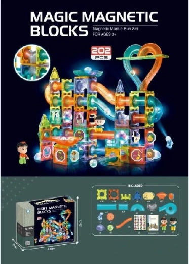 Magnetiline 3D ehituskomplekt valgusega, 202 detaili