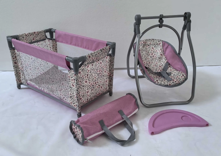 Nukkude komplekt Pink Flowers – reisivoodi ja tool 2 ühes (kiik)
