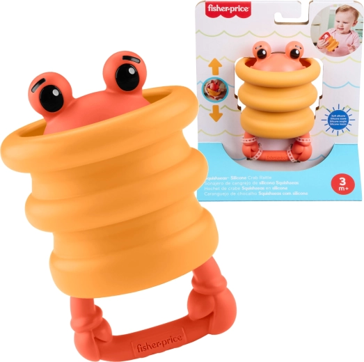 Fisher-Price Squishees krabi – silikoonist sensoorsete mängude kõristi ja närimislelu beebidele
