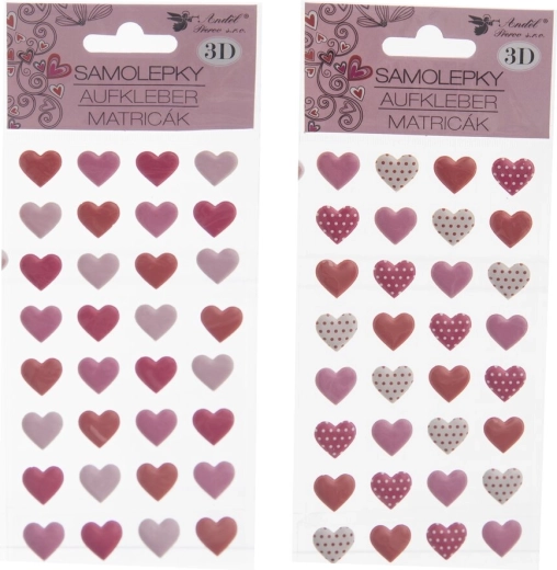 3D Heart Stickers – 32 pcs, sheet 10 × 22 cm (2 variants)