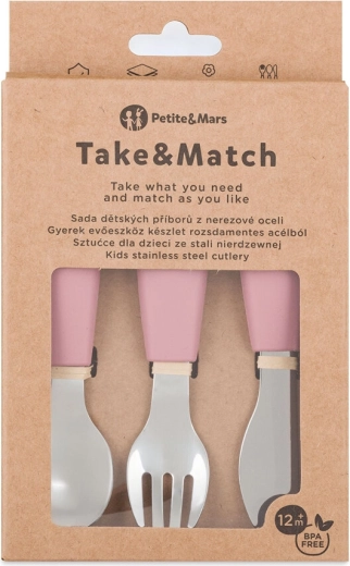 Petite&Mars roostevabast terasest laste söögiriistade komplekt take&match dusty rose 12k+