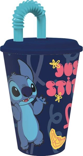 Plastist joogitops kõrrega STITCH 430 ml