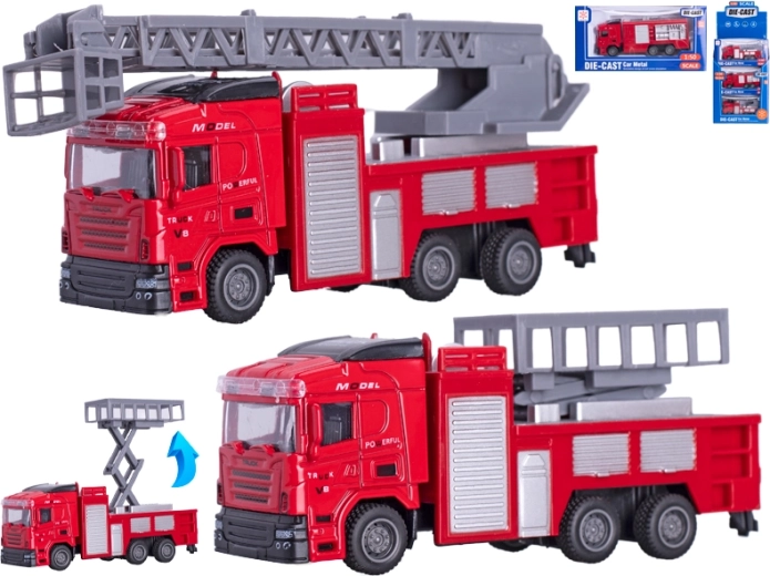 Metal Fire Truck 13 cm 1:50 with Pull-Back Action
