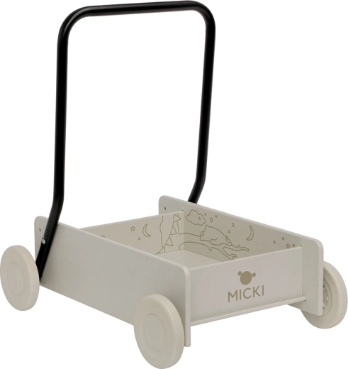 Micki beige wooden baby walker push cart for first steps