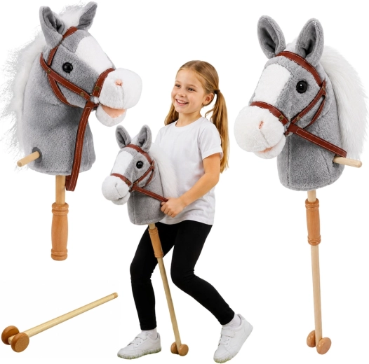 Hall hobune – hall kepphobune 100 cm helide ja ratastega