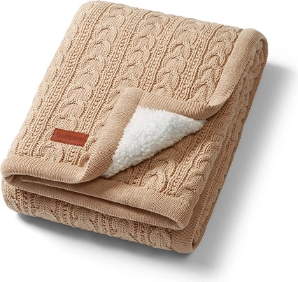 BabyOno cotton blanket with sherpa fleece lining 75 × 100 cm light brown