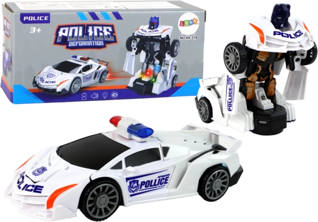 Valge politsei auto-robot 2‑ühes transformatsioon