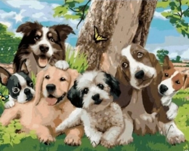 Norimpex Paint by Numbers Dogs Under the Tree 40 × 50 cm