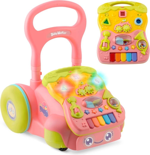 2-in-1 Baby Walker with Music and Detachable Panel RICOKIDS pink