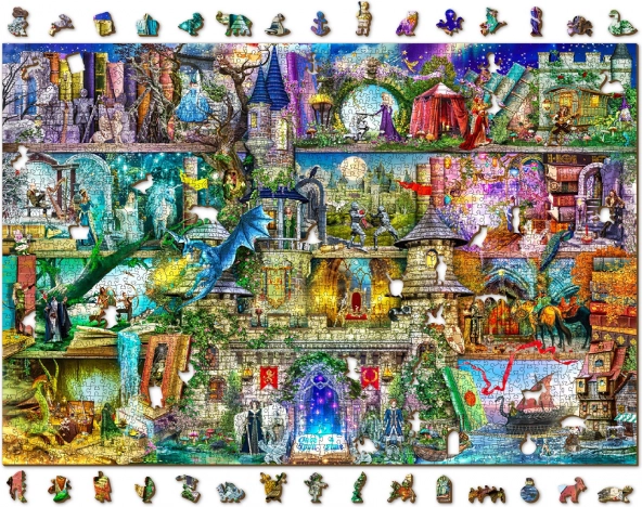 Puidust kahepoolne pusle WOODEN CITY Muinasjutumaailm 2in1, 2000 tükki EKO