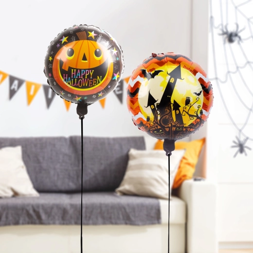 Halloweeni fooliumõhupallid kõrvitsa ja lossiga – 2 tk