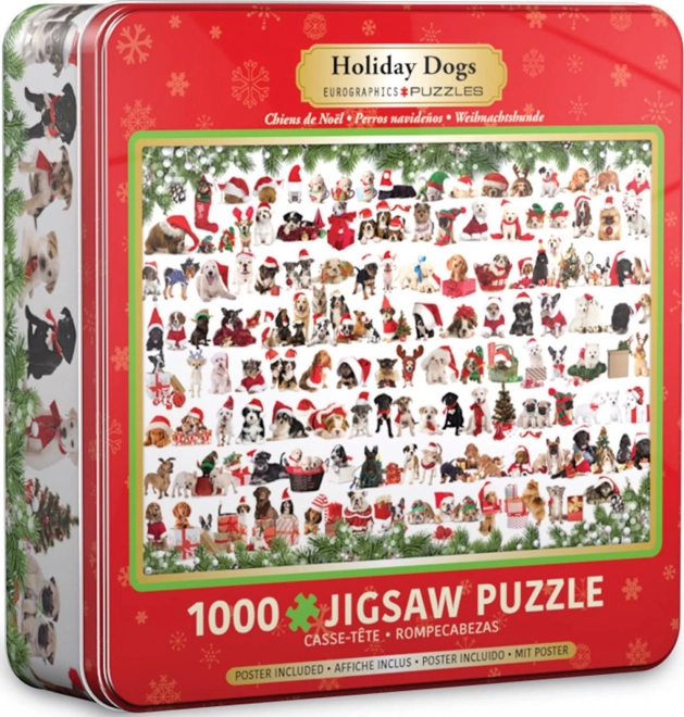 Puzzle in a Tin Box Christmas Dogs 1000 Pieces EUROGRAPHICS