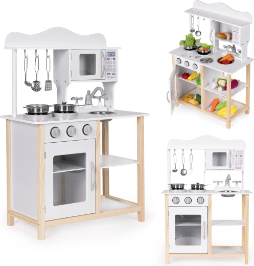 Wooden Children's Kitchen with Oven and Accessories Ecotoys White