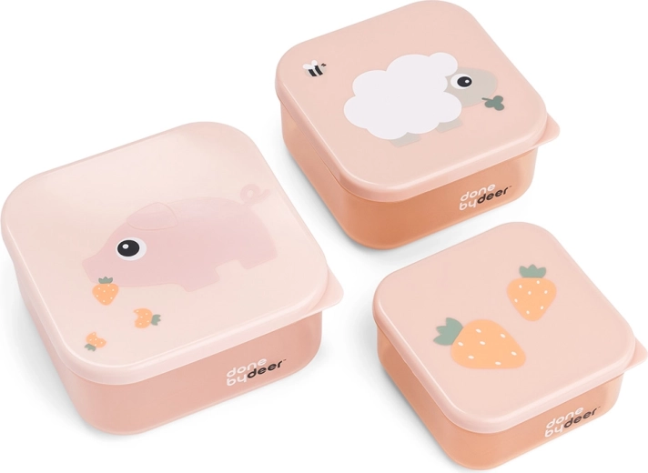 Done by Deer snack box set Tiny farm pink 3 pcs