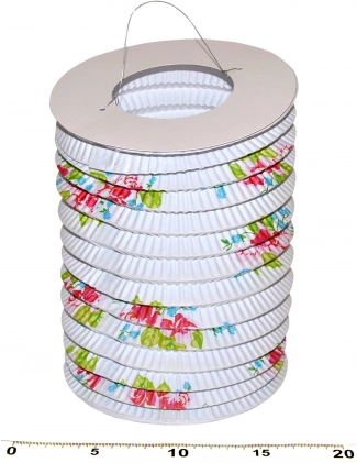 Paberist silindrikujuline lampion Valge lilledega 15 cm