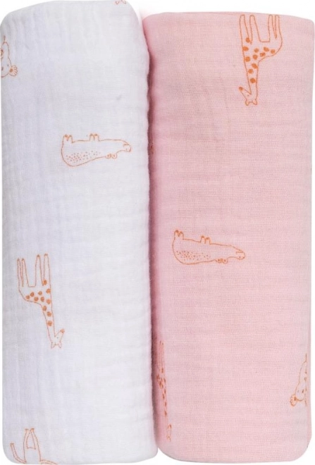 Bio muslin diapers BUBABA, 2 pcs, pink and white