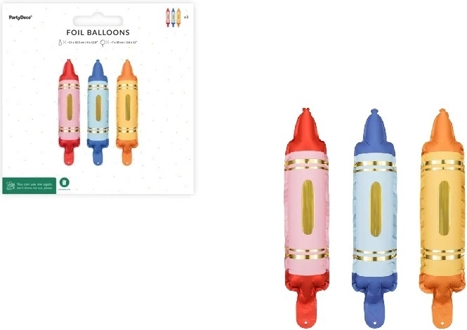 Foil pencil-shaped balloons for a garland, mixed colors, 3 pcs