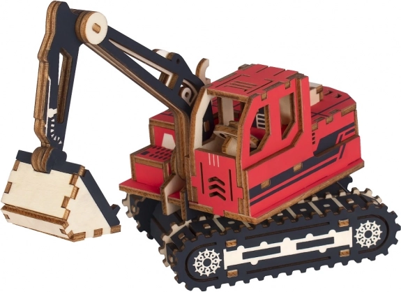 Wooden 3D Puzzle Excavator Red