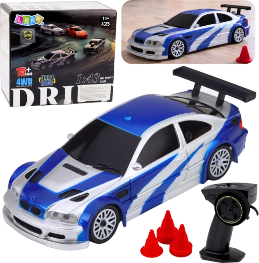 RC Drift Car E46 4WD 1:43 with Cones