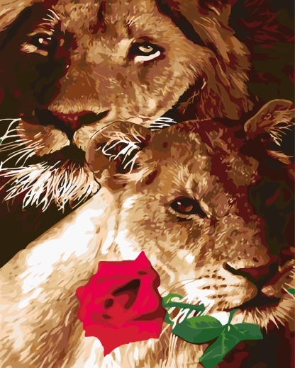 Paint by Numbers Lion and Lioness with a Rose 40 × 50 cm