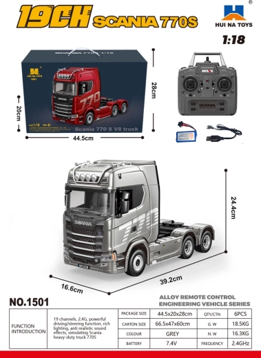 Remote-Controlled Scania 770S Truck 1:18 Gray