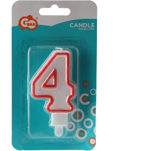 Birthday candle number 4 with glitter edge, white