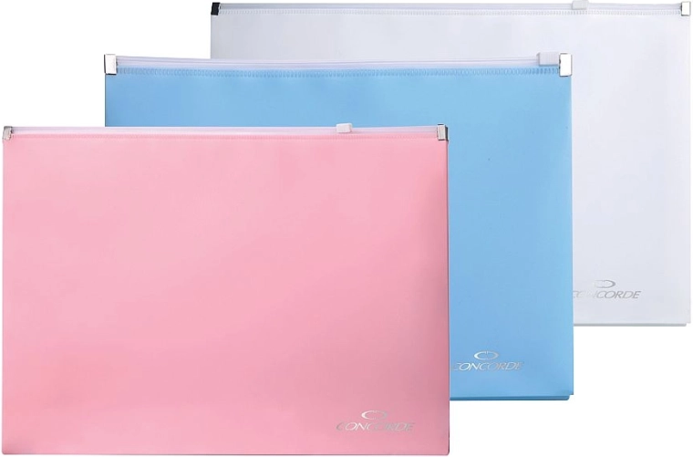 A4 Zipper Document Folders CONCORDE, pastel mix