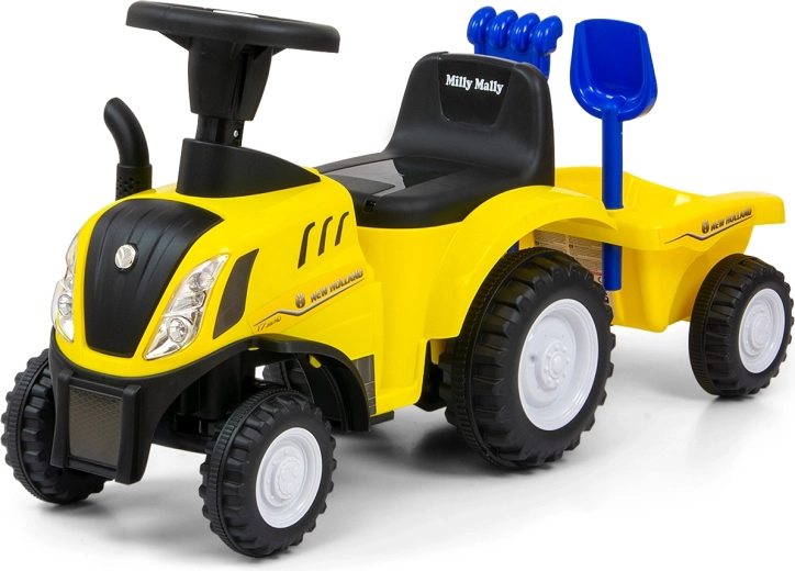 Milly Mally laste sõiduk (jalaga tõugatav) traktor New Holland T7 kokkupandava haagisega, kollane