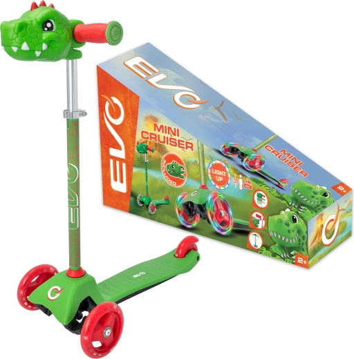 Laste kolmerattaline tõukeratas EVO Light Up Mini Cruiser Dino LED-ratastega, kõrguselt reguleeritav