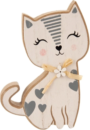 Decorative wooden cat figurine, white-gray, 15 cm