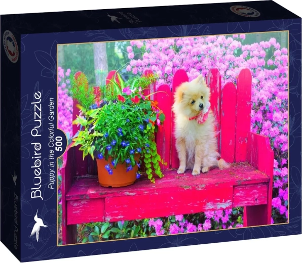 Bluebird puzzle Puppy in a colorful garden 500 pieces