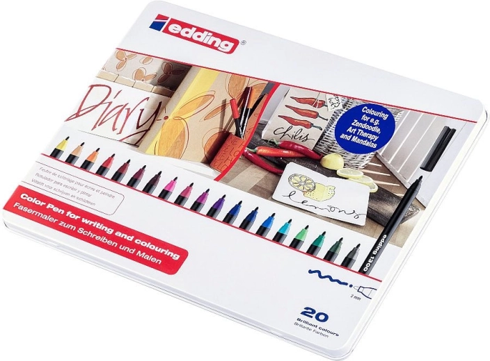 Edding 1300 felt-tip pens – set of 20 colors in a metal tin