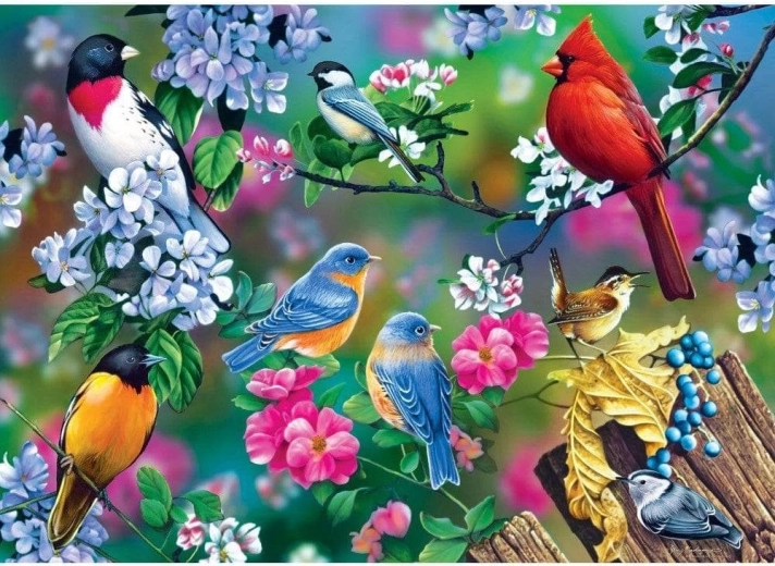 Masterpieces puzzle Audubon laululindude kollaaž 1000 tükki