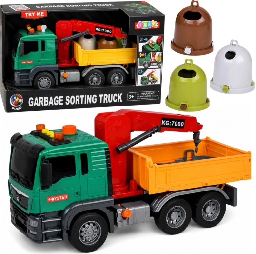 Children's garbage truck with crane, lights and sounds + waste sorting containers - 1 piece