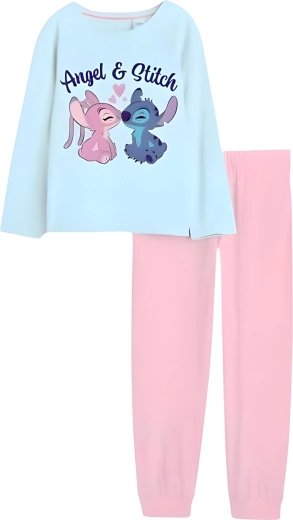 Girls' cotton pajamas Stitch & Angel in turquoise and pink