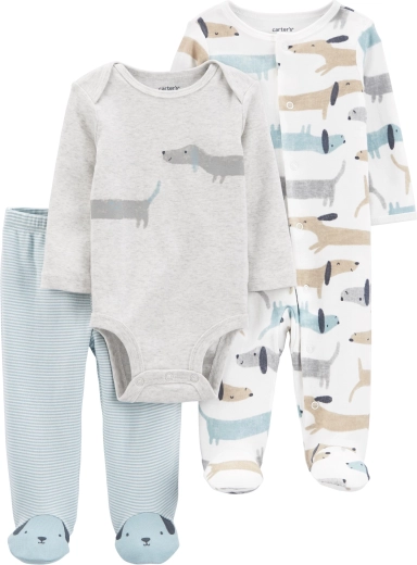 Carter’s 3-piece baby set – snap-up sleepsuit, footed pants and long-sleeve bodysuit Dogs (boy)