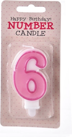 Pink number 6 cake candle