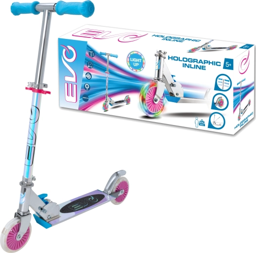 EVO folding kids’ scooter with LED wheels Holographic Inline