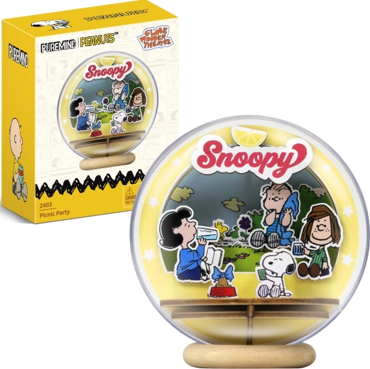 Puremind wooden 3D model SNOOPY PEANUTS – picnic in the park in a transparent sphere