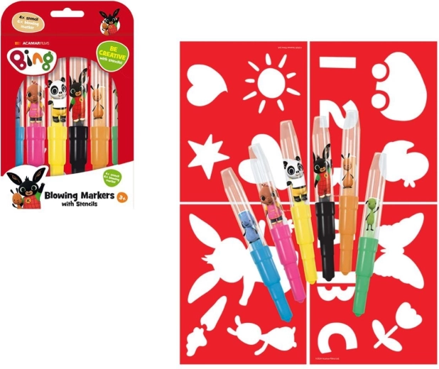 Blow Pens with Stencils BING BUNNY, set of 6 pcs